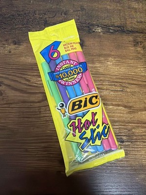 Vintage 1989 Bic Hot Stic Medium Point Blue Ink Ball Pens 6 Pack Sealed
