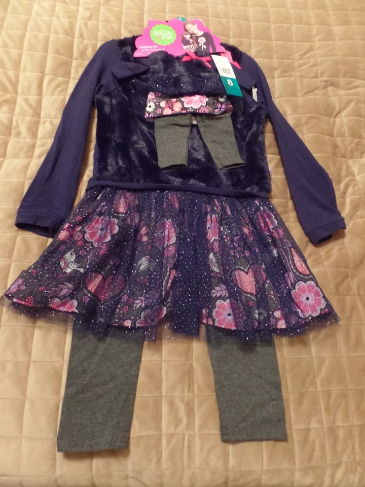 Dollie & Me, 4 Piece Set, Tops/Pants, Black/Gray Floral/Lace, Size:8, New w/Tags - Image 2 of 4