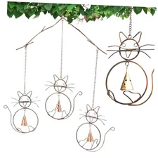  Cat Wind Chimes with Three Bells | Outdoor Gifts for Cat Lovers | Home Decor 