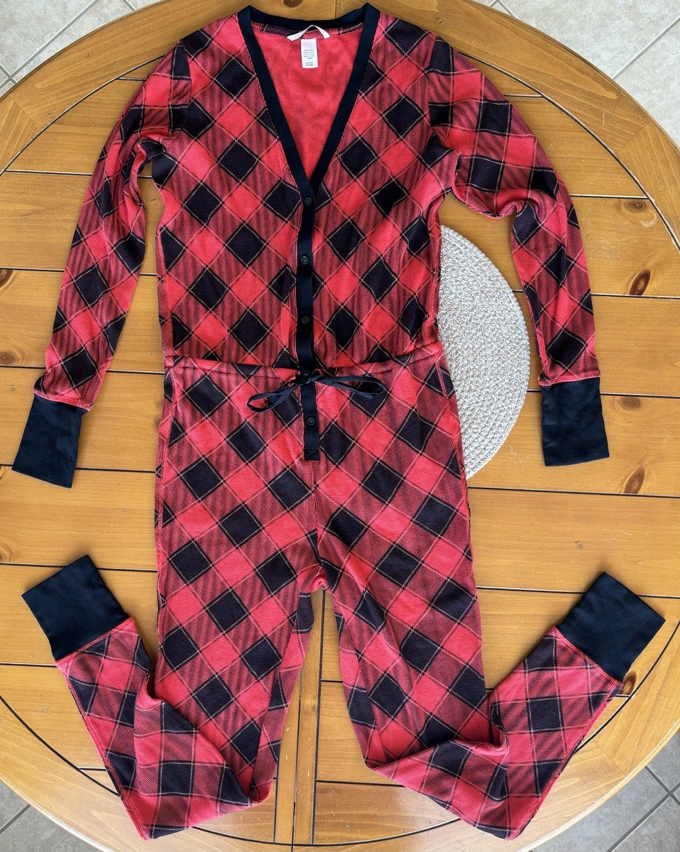 Victoria's Secret Thermal One Piece Pajama Lounge Red Black