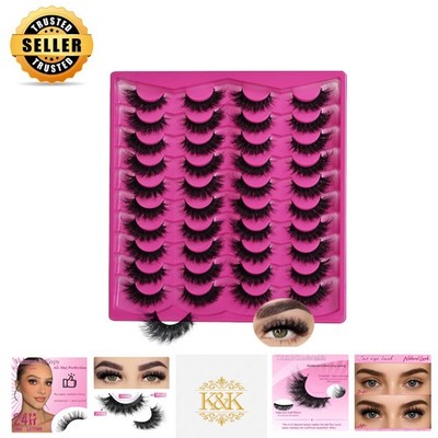 Reusable Faux Mink Lashes - 20 Pairs of Hypoallergenic 3D Volume Eyelashes