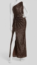 Eliza J Women's Brown Sequin One-Shoulder Side-Twist Gown Dress Sz 6