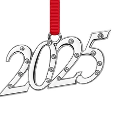 Christmas Ornament 2025 – Metal Year Ornament with Clear Diamond Accents,
