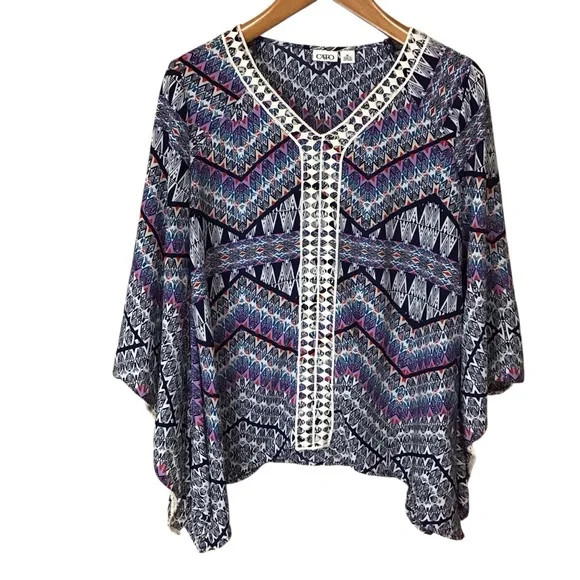 Cato Aztec Multicolor Peasant Patterned Poncho To… - image 1