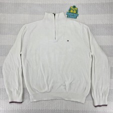 Vintage Tommy Hilfiger Mens XL 1/4 Zip Pullover Sweater White 90s Y2K EUC