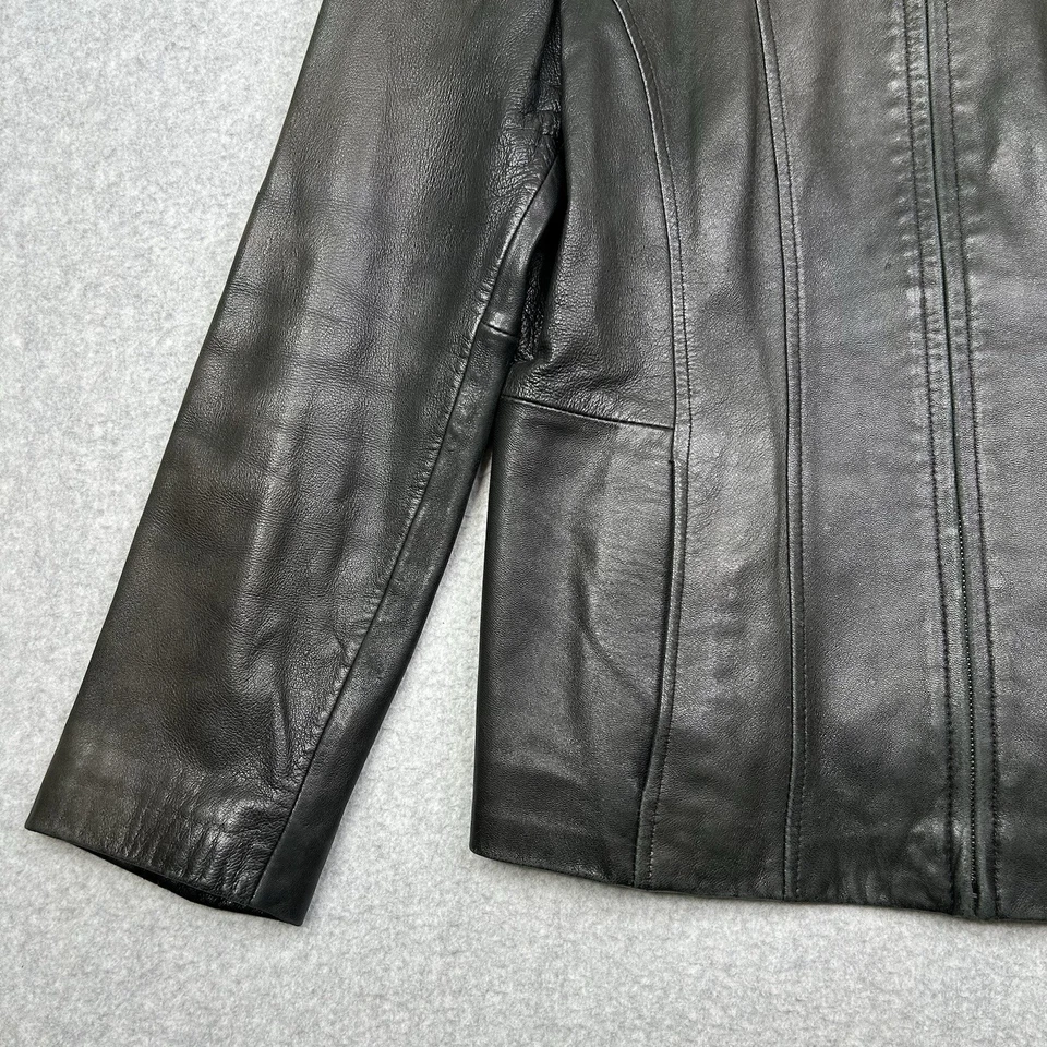 Vintage Liz Claiborne Womens Black Genuine Leather Jacket Size Medium Petite - Image 2 of 4