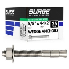 Heavy-Duty 5/8" Stainless Steel Wedge Anchors for Concrete - Box of 25, Coastal