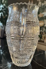 Bohemian Czech Hand Cut  9" Flower Vase Queen Lace 500PK 24% Lead Crystal