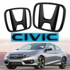 3PCS Fit For 06-2015 HONDA Civic Front+Rear Emblem H+ CIVIC Badge Matte Black