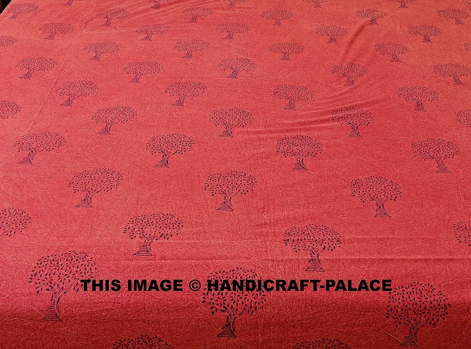 Sábana bajera de cama king granate con estampado de árbol, funda de cama, tapiz de algodón indio Foto 3 de 4