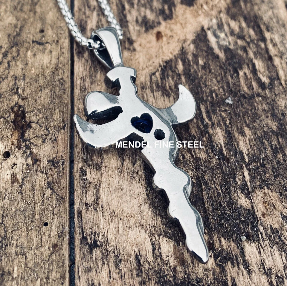 Collar colgante de cruz de circonita cúbica alas de ángel de acero inoxidable para hombre MENDEL Foto 4 de 4