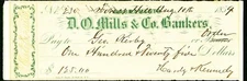 CA $125 FOREST HILL California D O Mills & Co Aug 10th, 1859 Hardy Kennedy check