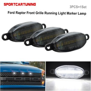 3x For Ford F-150 Raptor Front Grille Smoked Lens White LED Lamp Running Light