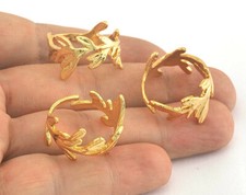 Leaf Adjustable Ring Shiny Gold Plated brass Leaves Branch Natural Organic 3428