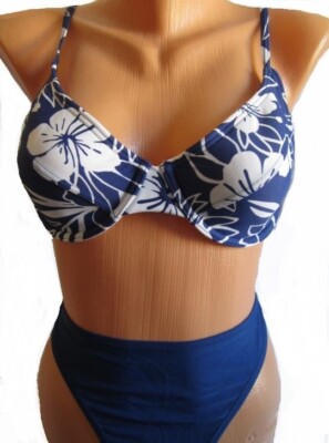 Bikini Push-up-Bikini Mix-Kini marine weiß geblümt Gr. 38 + 40 Cup B