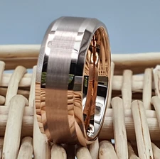 High Polished Rose Tungsten Wedding Band Engraved Engagement ring Unique Band