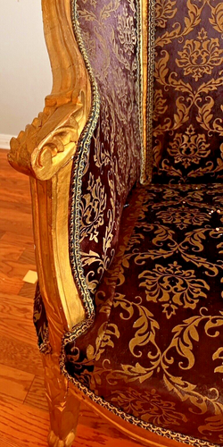 Hollywood Glamour Louis XV Style Gilt Settee with Purple Damask Velvet 1960s Era - Picture 16 of 23