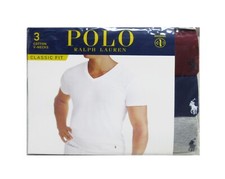 Polo Ralph Lauren Men's Red-Navy-Gray Classic Fit Wicking V-Neck Shirt 3 Pack