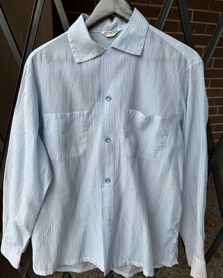 Vintage 50s Loop Collar Shirt Mens Medium Nylon Sheer Textured 