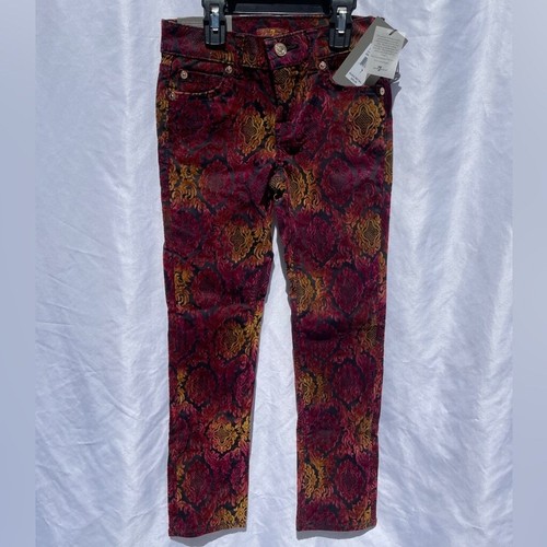 NWT 7 For All Mankind Velvet Abstract Red & Gold Swirl Skinny Jeans - Picture 7 of 8