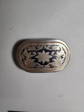 Vintage Silver Tone Belt Buckle Western Look Flowers Leaves Scroll Engraved