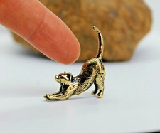 Cat Figurine Hand-Casted Brass Small Kitten M...