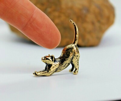 Cat Figurine Hand-Casted Brass Small Kitten Miniature Collectible Gift Kitty