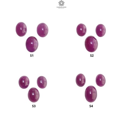 100% Natural Untreated Ruby Gemstone Cabochon Oval Shape 3pcs Sets For Jewelry