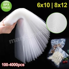 100-4000 Quart 8x12 6x10 Embossed Vacuum Sealer Bags 4 Mil Precut Food Saver Bag