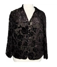 VTG Talbots  Womens Size 6Blcak n Sparkly burn Velvet Floral Design Blazer NWT