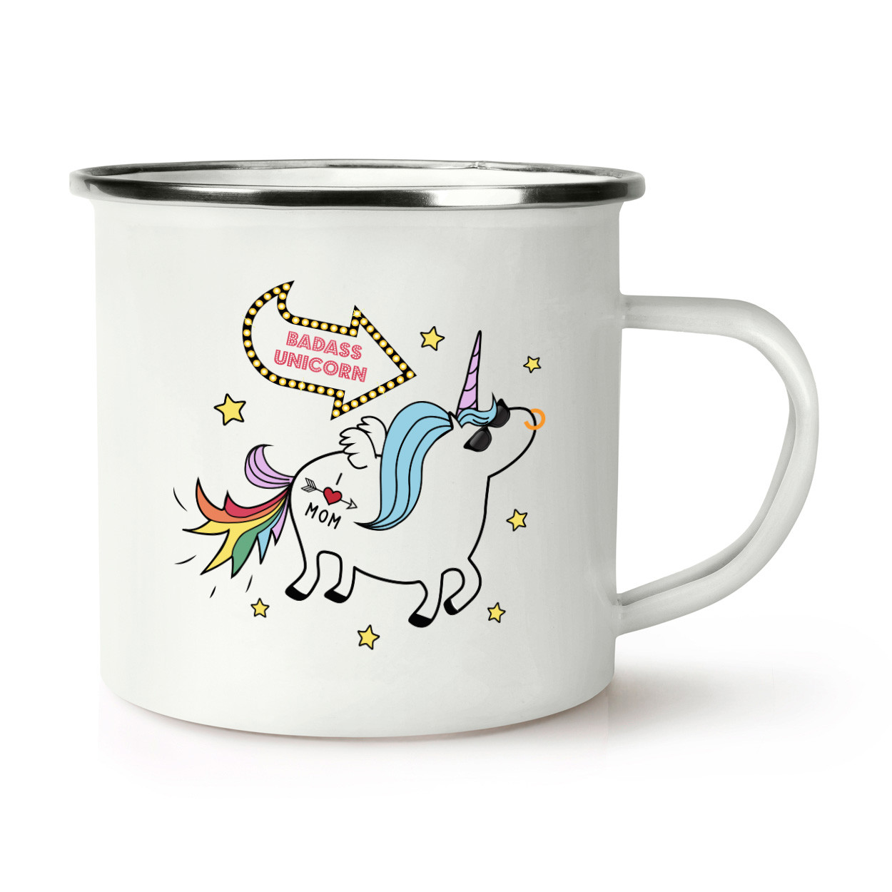 Badass Unicorn Animal Retro Enamel Mug Cup - Poop Rainbows Funny