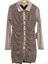 J For Justify Retro Shirt Dress With Collar Ruched Front Size Large Brown/Combo