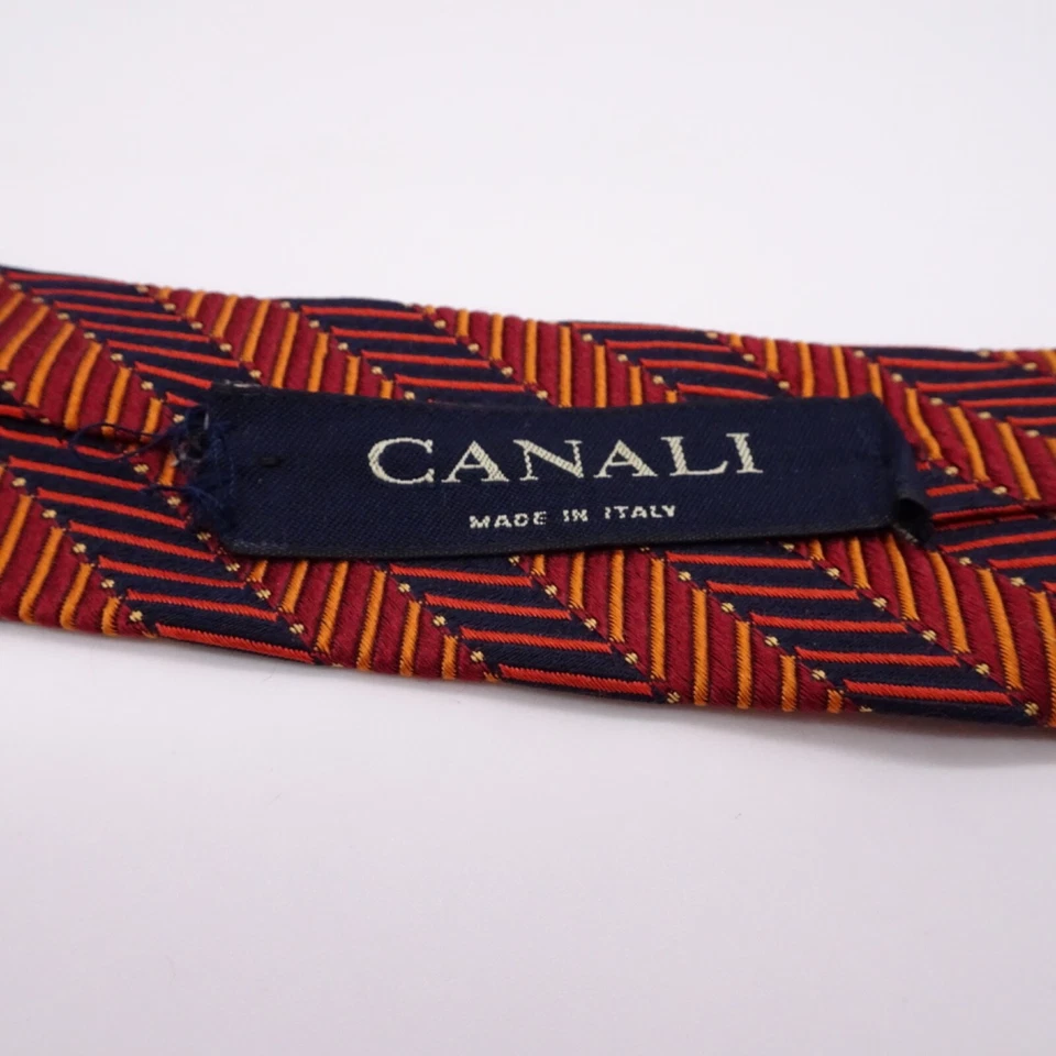 Corbata de hombre Canali naranja a rayas de seda 3,5" x 59" Foto 3 de 4