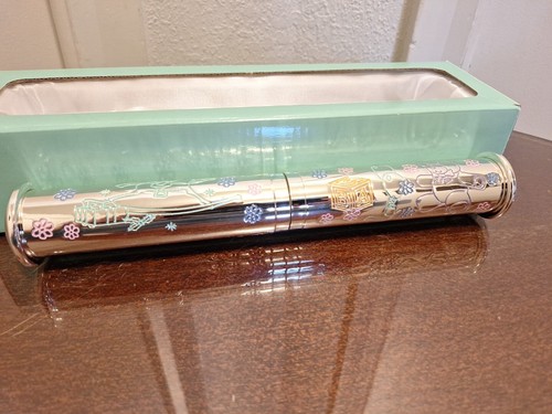 NIB 9” SILVER PLATED BABY BIRTH CERTIFICATE KEEPSAKE HOLDER COLORIZED TUBE GIFT - Picture 2 of 6