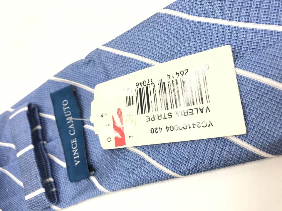 $150 Vince Camuto Hombres Blanco Azul Rayas Corbata Seda Delgada Ajustada Cuello Corbata 58 X 3 Foto 4 de 4