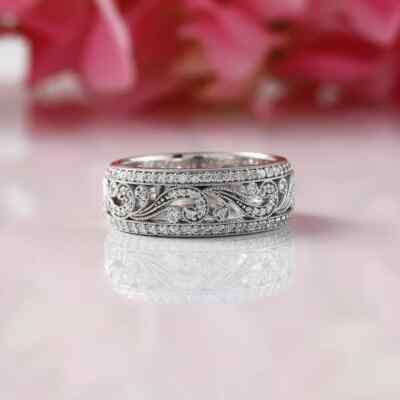 Full Eternity Filigree Swirl Design Deco Style 0.80CT Simulated Sapphire Band