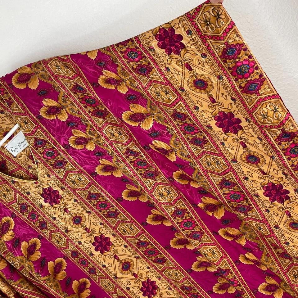 Ruth Norman Kaftan Muumuu De Colección Oro Rosa Satinado Floral Talla Única M L? Foto 3 de 4