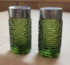 Vintage Anchor Hocking Soreno Avocado Green Glass Salt & Pepper Shakers