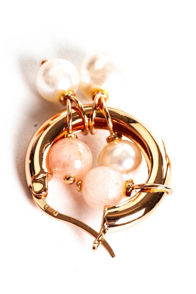 Rarities Sterling Silver Rose Gold Plated Pink Opal Faux Pearl Hoop Earrings 1" - Image 4 of 4
