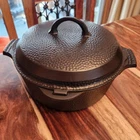 HTF Griswold No. 8 Hammered Dutch Oven 2058, Hinged Lid, c1930s