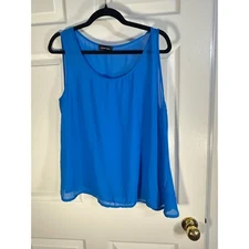 Spense Women's Blue Sleeveless Tank Top Sheer Layered Flowy Top