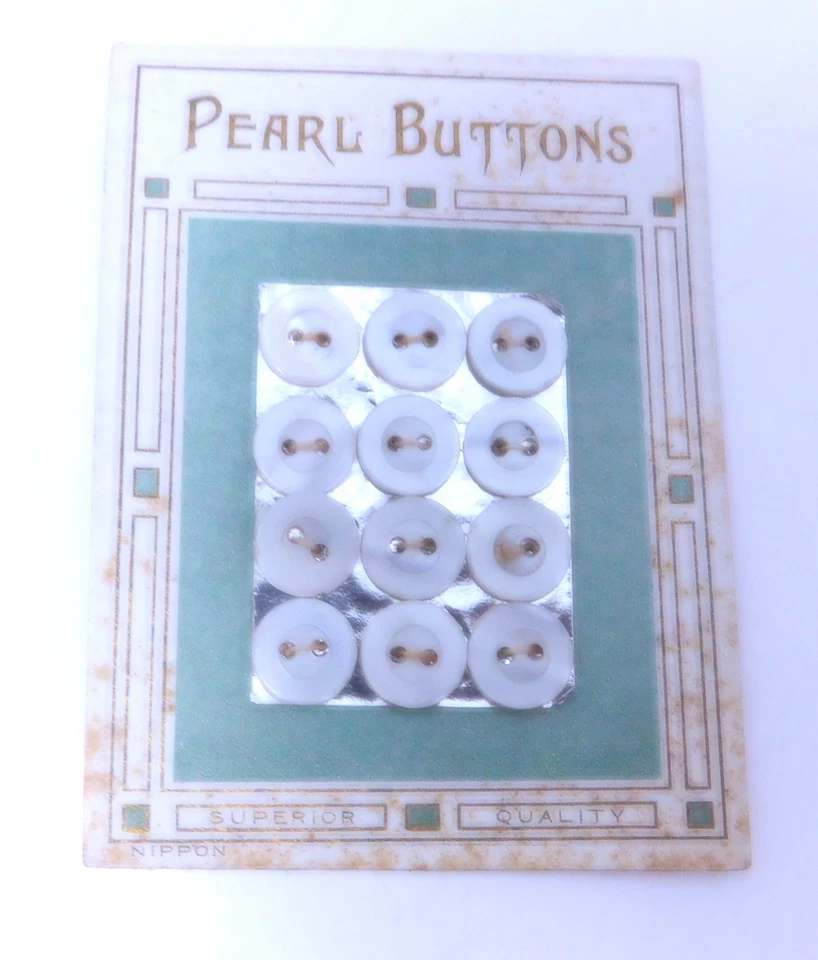 Rare Lot 11 Antique Pearl Buttons on Original Cards of 12 Nippon/Japan 7/16 inch - Image 3 of 4