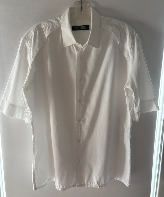 Raf Simons Spring Summer 2000 White Short Sleeve Shirt With Shoulder Detail Used