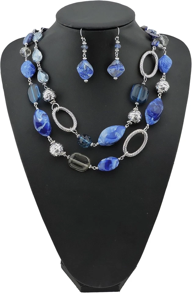 Juego de collar y pendiente de gargantilla llamativa de 2 hilos para regalo de mujer (NK-1037 Foto 3 de 4