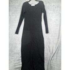 Free People Beach Black Ribbed Knit V-Neck Long Sleeve Maxi Dress Large