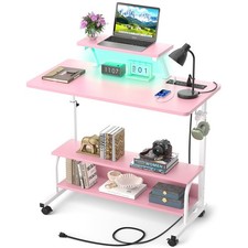 Height Adjustable Standing Desk with Power Outlets and LED Lights - 32" Manua...