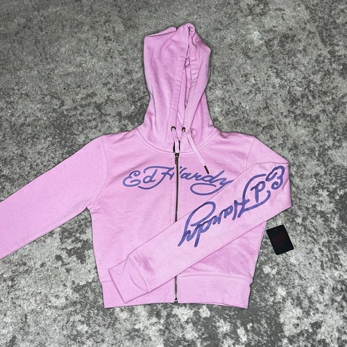 Neu mit Etikett Ed Hardy rosa kurz geschnittenes Sweatshirt Drachenrosa Größe Medium