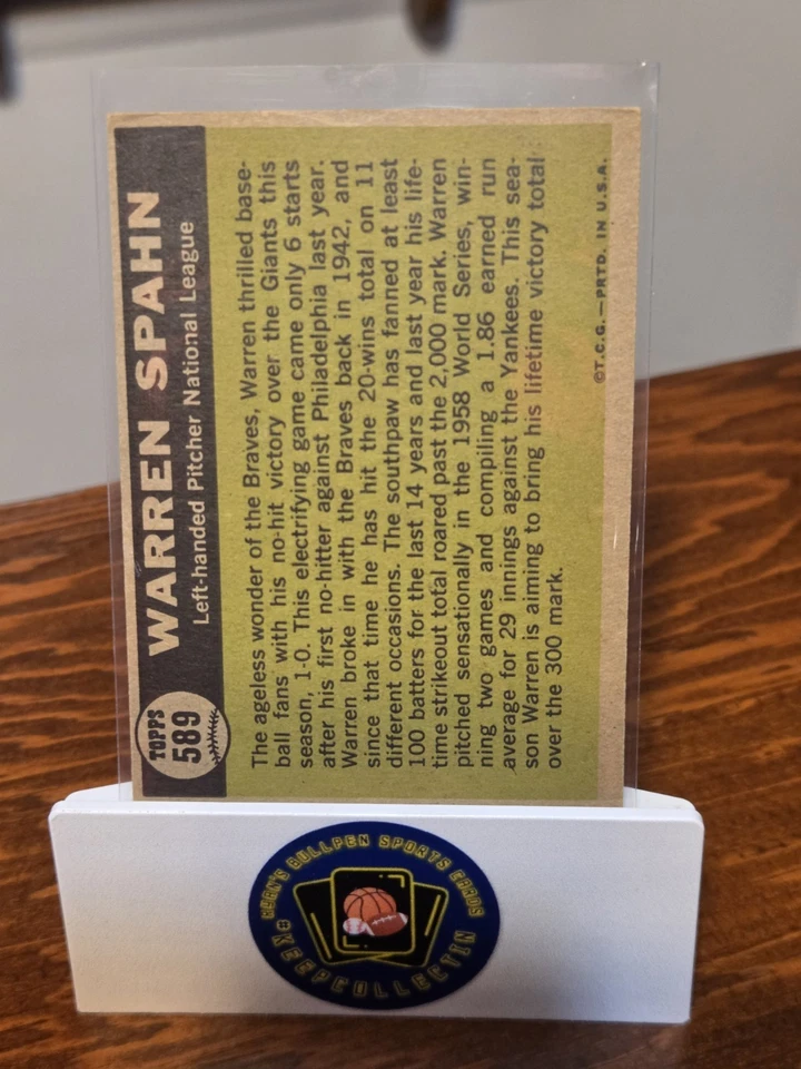 1961 Topps Warren Spahn Sporting News All-Star High # 589 Milwaukee Braves Foto 2 de 2