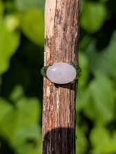 Opulent Rose Pink Quartz Heart Healing Crystal Sterling Silver Ring Size 9