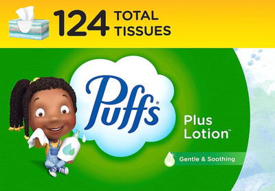 Puffs Plus Lotion Facial Tissue All Skin Type Family Box 124 Tissues Per Box-USA